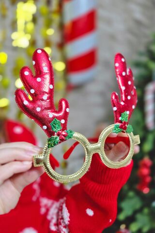 Yılbaşı Parti Gözlüğü Kırmızı Geyik Boynuzlu Lüks Yılbaşı Gözlüğü Parti Gözlük