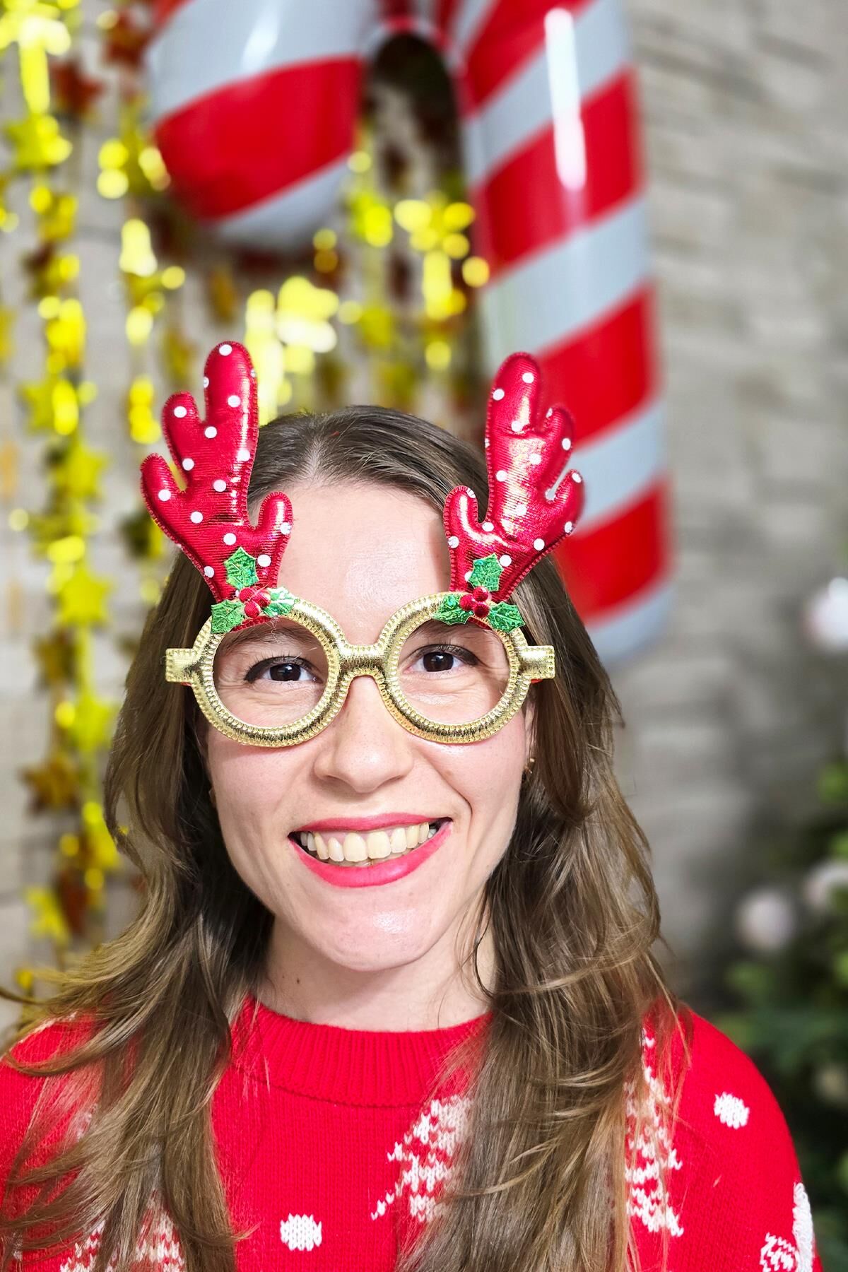 Yılbaşı Parti Gözlüğü Kırmızı Geyik Boynuzlu Lüks Yılbaşı Gözlüğü Parti Gözlük