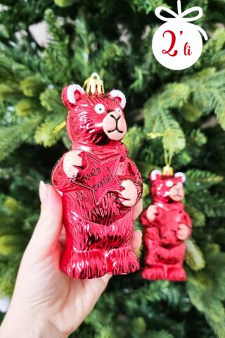 2li Sevimli Ayı Yılbaşı Ağaç Süsü Çam Ağacı Süsü Büyük Ayı 2li Paket