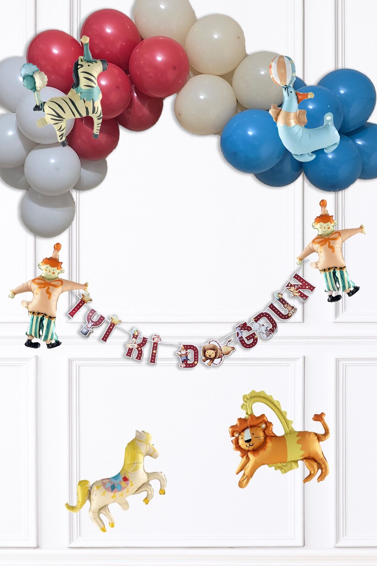 Sirk Konsept Doğum Günü Balon Zinciri Seti Bannerlı