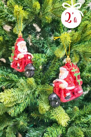 2li Motorsikletli Noel Baba Yılbaşı Ağaç Süsü Çam Ağacı Süsü Hediye Paketli Noel Baba 2li Paket
