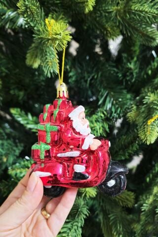 Motorsikletli Noel Baba Yılbaşı Ağaç Süsü Çam Ağacı Süsü Hediye Paketli Noel Baba Tekli