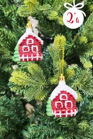 2li Karlı Ev Yılbaşı Ağaç Süsü Çam Ağacı Süsü Çam Ağaçlı Yılbaşı Evi 2li Paket