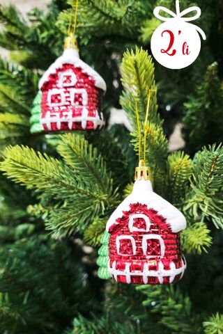 2li Karlı Ev Yılbaşı Ağaç Süsü Çam Ağacı Süsü Çam Ağaçlı Yılbaşı Evi 2li Paket