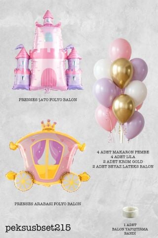 Prenses Balon Seti Prenses Şato, Prenses Arabası ve Balon Demeti Prenses Tema Balon Süsleme Seti
