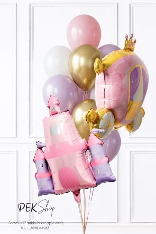 Prenses Balon Seti Prenses Şato, Prenses Arabası ve Balon Demeti Prenses Tema Balon Süsleme Seti