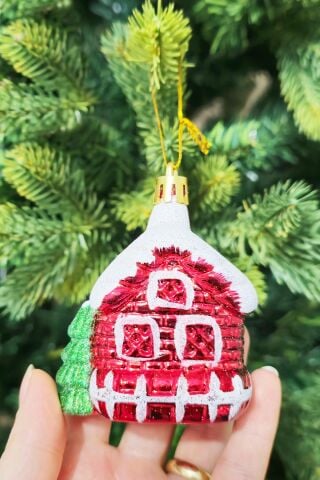 Karlı Ev Yılbaşı Ağaç Süsü Çam Ağacı Süsü Tekli Çam Ağaçlı Yılbaşı Evi Tekli