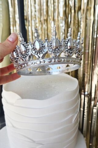 Gümüş Pasta Tacı Tam Tur Kalın Mika Pasta Tacı