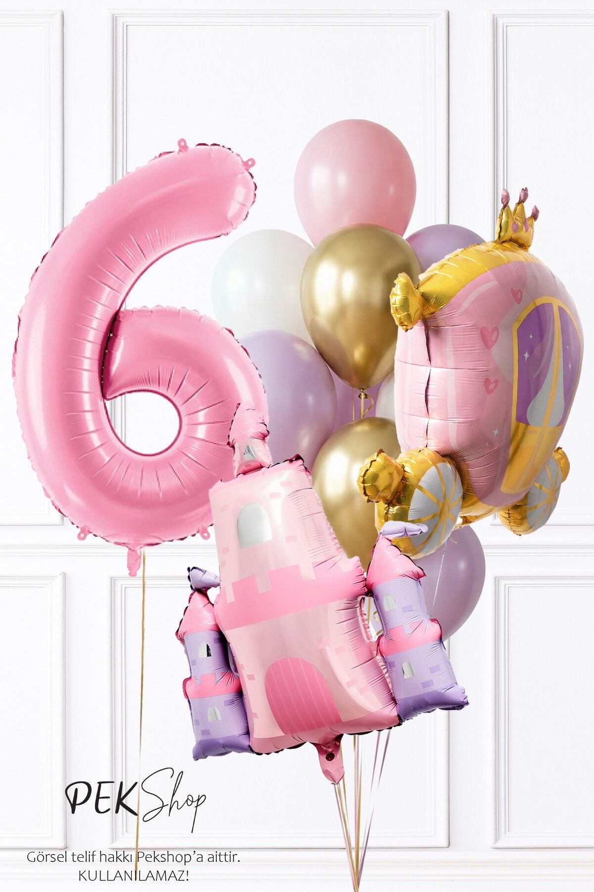 Prenses Tema Doğum Günü Balon Seti Gold Pembe Lila Balon Demetli 6
