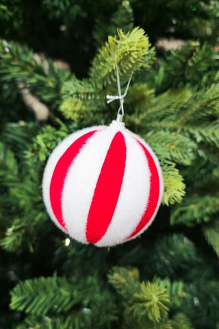 Büyük Kırmızı Beyaz Tüylü Lüks Top Yılbaşı Ağaç Süsü Yuvarlak Lüks Çam Ağacı Süsü Tekli