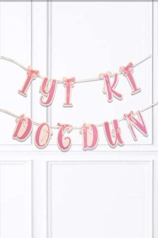 Pembe Fiyonk İyi Ki Doğdun Banner Doğum Günü Süsü