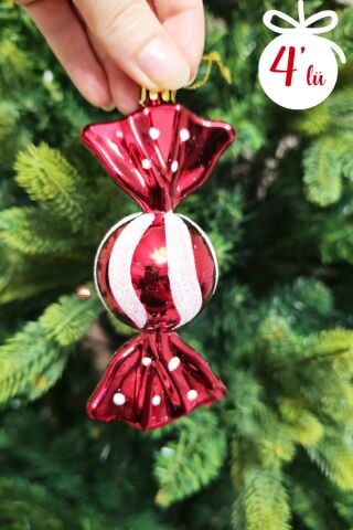 4lü Fiyonk Şeker Süs Yılbaşı Ağaç Süsü Paketli Şeker Lüks Çam Ağacı Süsü 4lü Paket