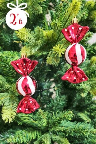 2li Fiyonk Şeker Süs Yılbaşı Ağaç Süsü Paketli Şeker Lüks Çam Ağacı Süsü 2li Paket