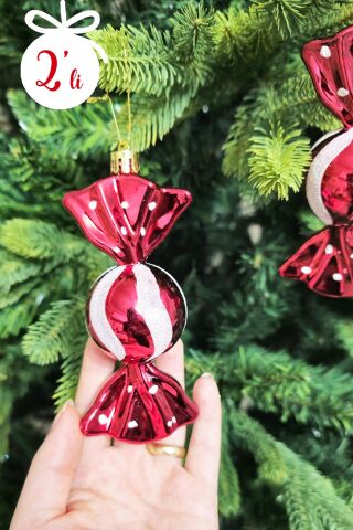 2li Fiyonk Şeker Süs Yılbaşı Ağaç Süsü Paketli Şeker Lüks Çam Ağacı Süsü 2li Paket