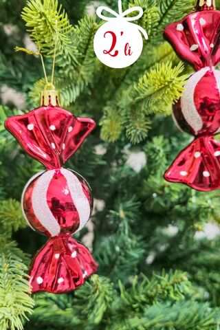 2li Fiyonk Şeker Süs Yılbaşı Ağaç Süsü Paketli Şeker Lüks Çam Ağacı Süsü 2li Paket