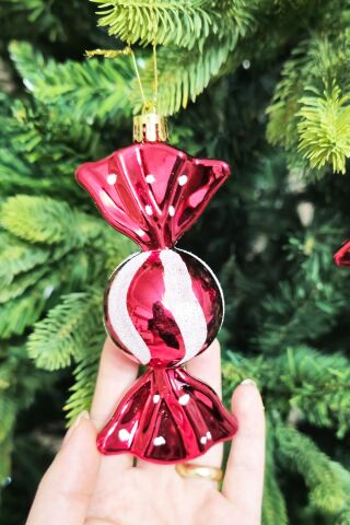 Fiyonk Şeker Süs Yılbaşı Ağaç Süsü Paketli Şeker Lüks Çam Ağacı Süsü Tekli