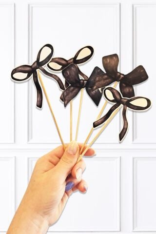 Siyah Fiyonklar Kürdan Süsleri Cupcake Süsleri Lüks Büyük Boy 10lu Paket