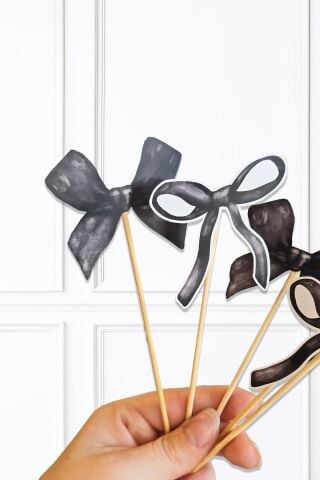 Siyah Fiyonklar Kürdan Süsleri Cupcake Süsleri Lüks Büyük Boy 10lu Paket