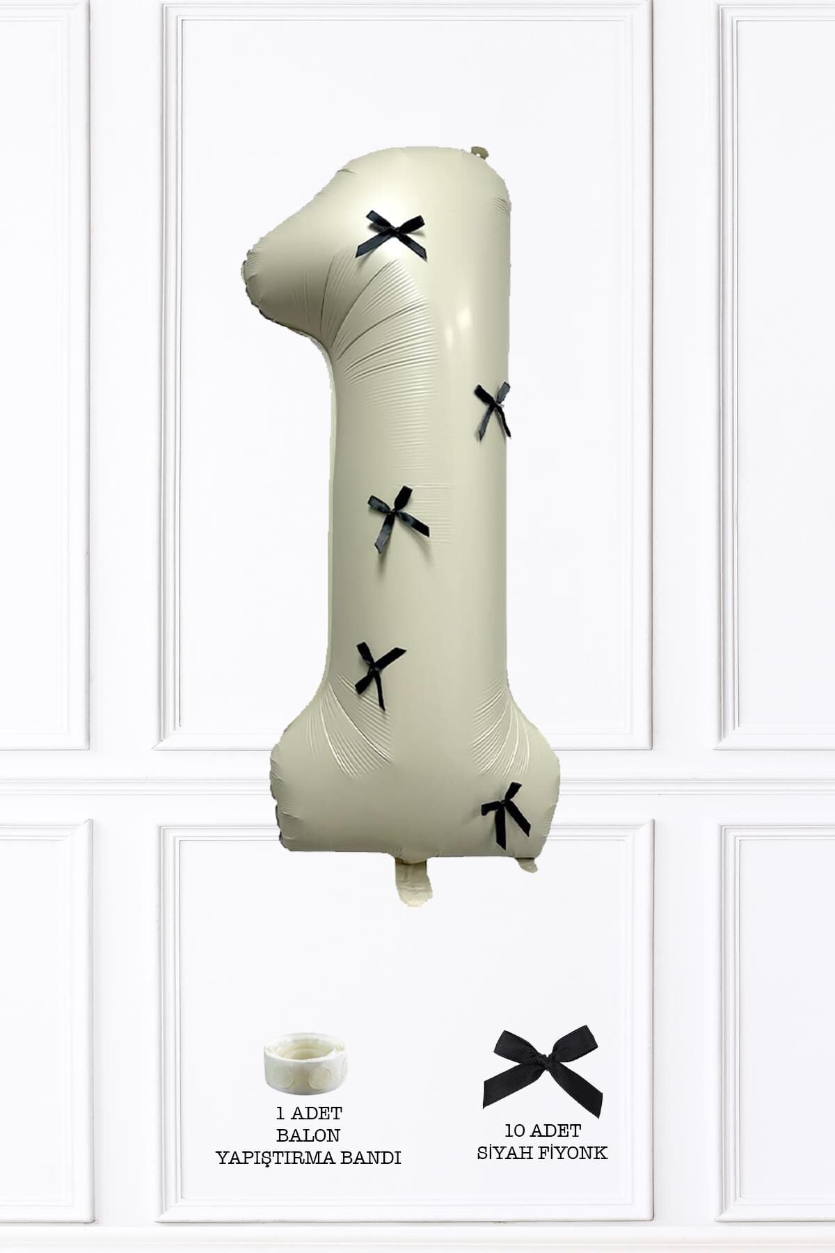 Siyah Fiyonklu Retro Krem Rakam Balon 80 cm Siyah Kurdeleli