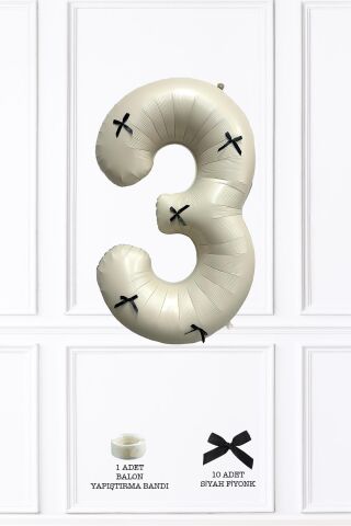 Siyah Fiyonklu Retro Krem Rakam Balon 80 cm Siyah Kurdeleli