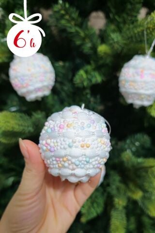 Makaron Renkler Yuvarlak Şeker Top Yılbaşı Ağaç Süsü Makaron Şekerli Top Lüks Baston Şeker Çam Ağacı Süsü 6 LI PAKET