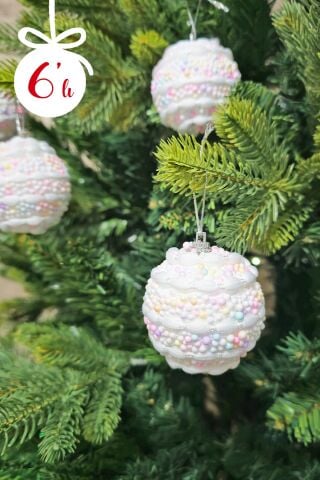 Makaron Renkler Yuvarlak Şeker Top Yılbaşı Ağaç Süsü Makaron Şekerli Top Lüks Baston Şeker Çam Ağacı Süsü 6 LI PAKET