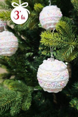 Makaron Renkler Yuvarlak Şeker Top Yılbaşı Ağaç Süsü Makaron Şekerli Top Lüks Baston Şeker Çam Ağacı Süsü 3LÜ PAKET