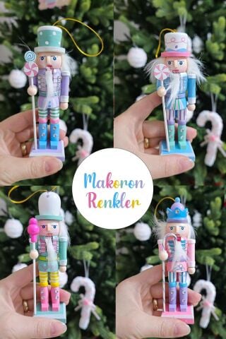 Makaron Renkler Kurşun Askerler 4lü Yılbaşı Kurşun Asker Figürleri Yılbaşı Ağaç Süsleri Nutcracker Masa Süsleri 4lü