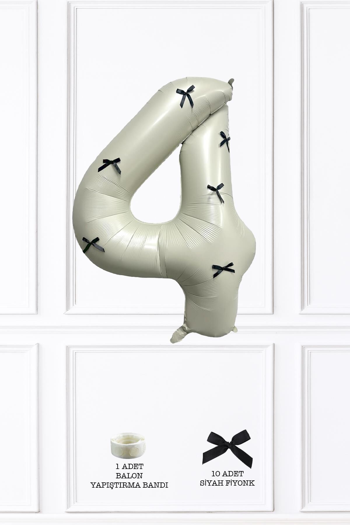 Siyah Fiyonklu Retro Krem Rakam Balon 80 cm Siyah Kurdeleli 4