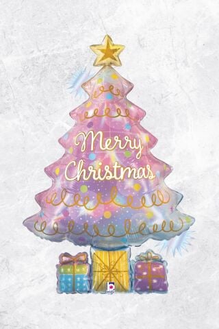 Pembe Yılbaşı Ağacı Folyo Balon - Yılbaşı Süsleme Balonları