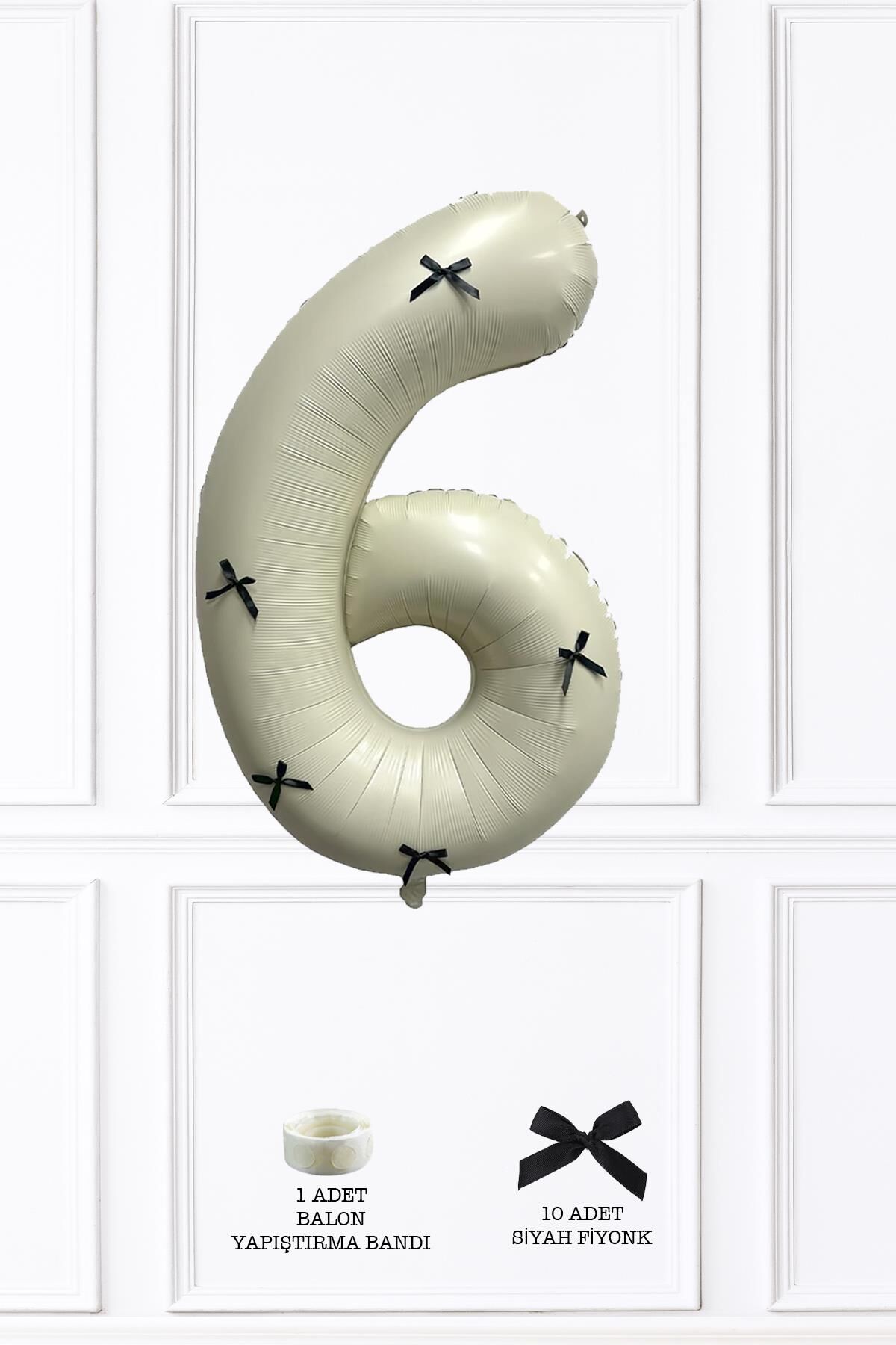 Siyah Fiyonklu Retro Krem Rakam Balon 80 cm Siyah Kurdeleli 6