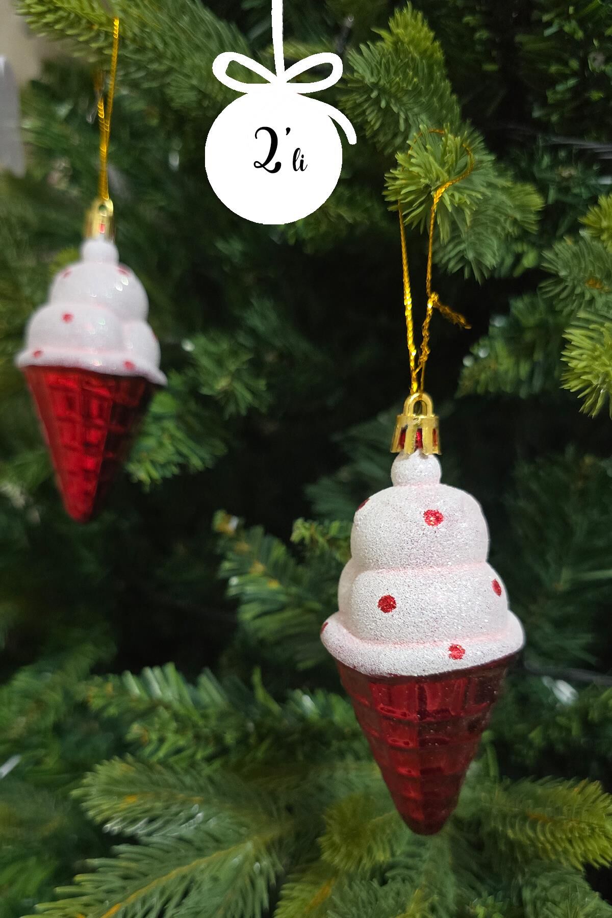 Dondurma Şekilli Yılbaşı Ağacı Süsü Külahlı Dondurma Çam Ağaç Süsü 2li Paket