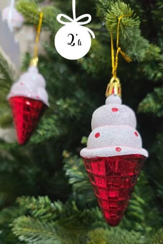 Dondurma Şekilli Yılbaşı Ağacı Süsü Külahlı Dondurma Çam Ağaç Süsü 2li Paket