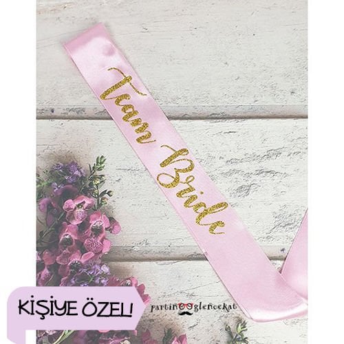 Gold Glitter Baskılı Kişiye Özel Pembe Kuşak