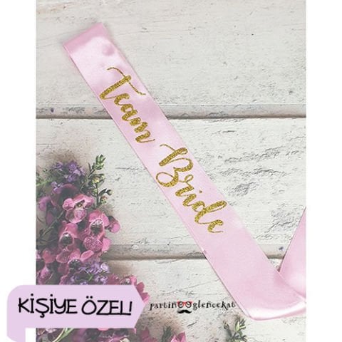 Gold Glitter Baskılı Kişiye Özel Pembe Kuşak