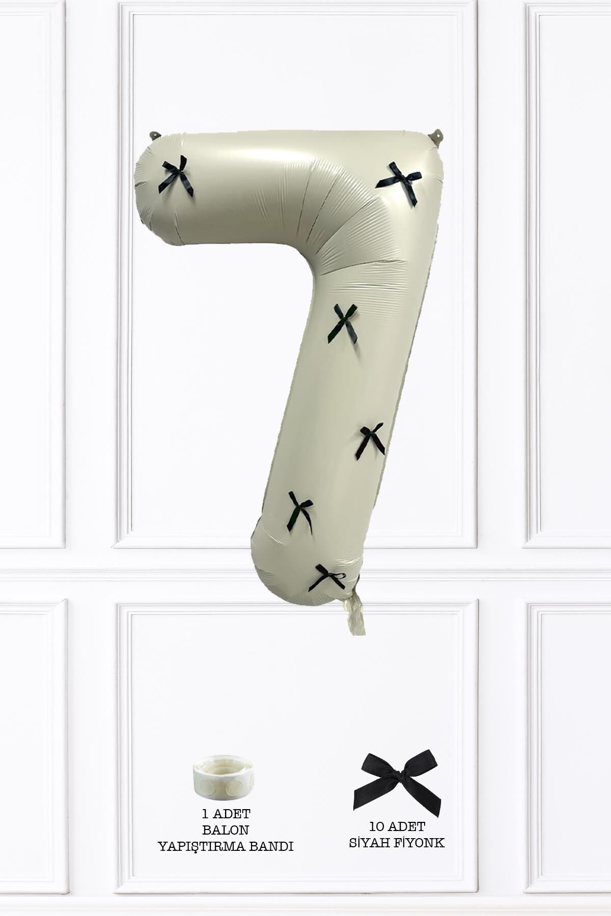 Siyah Fiyonklu Retro Krem Rakam Balon 80 cm Siyah Kurdeleli 7