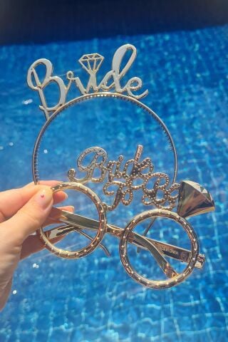 Bride Taç ve Gözlük Seti Bride To Be Taç Gözlük Plastik Set ROSE GOLD