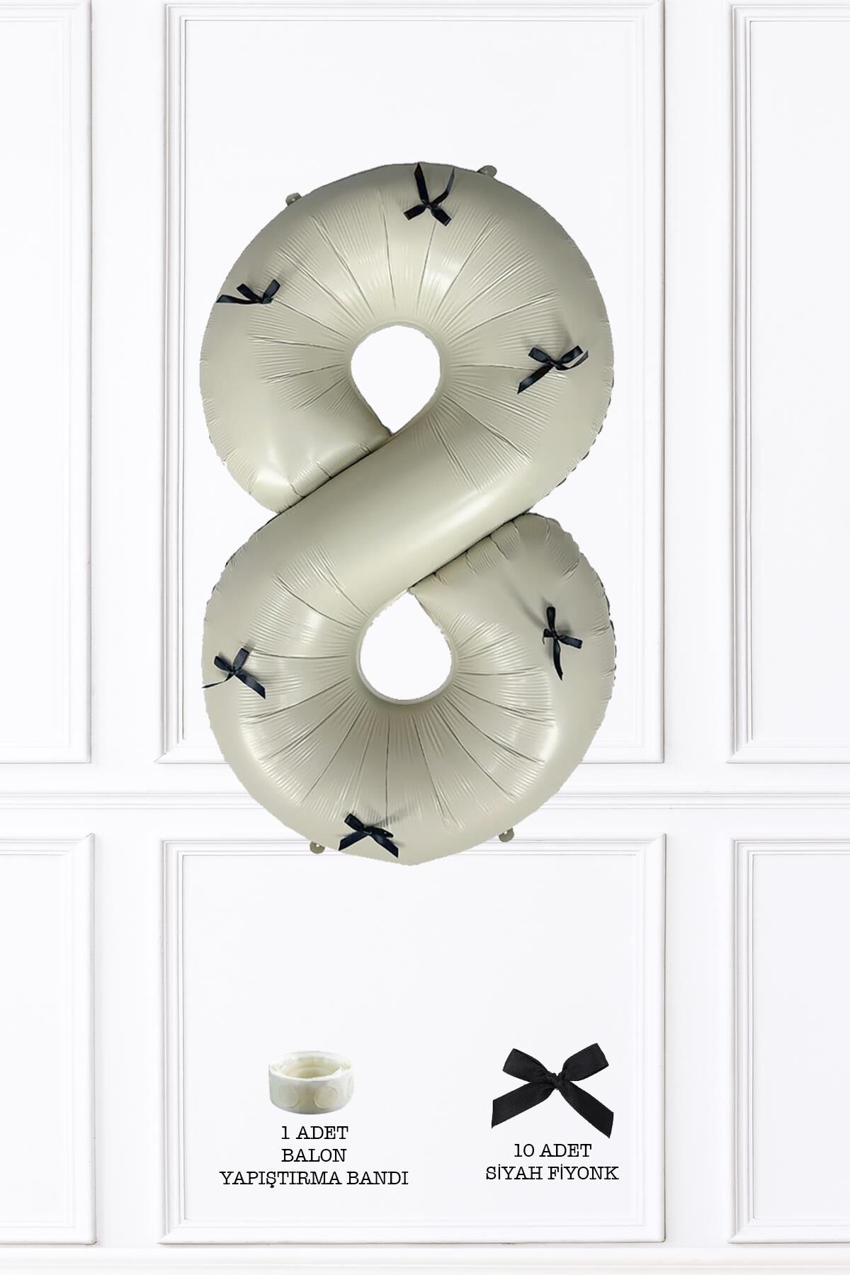 Siyah Fiyonklu Retro Krem Rakam Balon 80 cm Siyah Kurdeleli 8