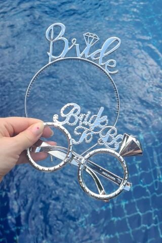 Bride Taç ve Gözlük Seti Bride To Be Taç Gözlük Plastik Set GÜMÜŞ