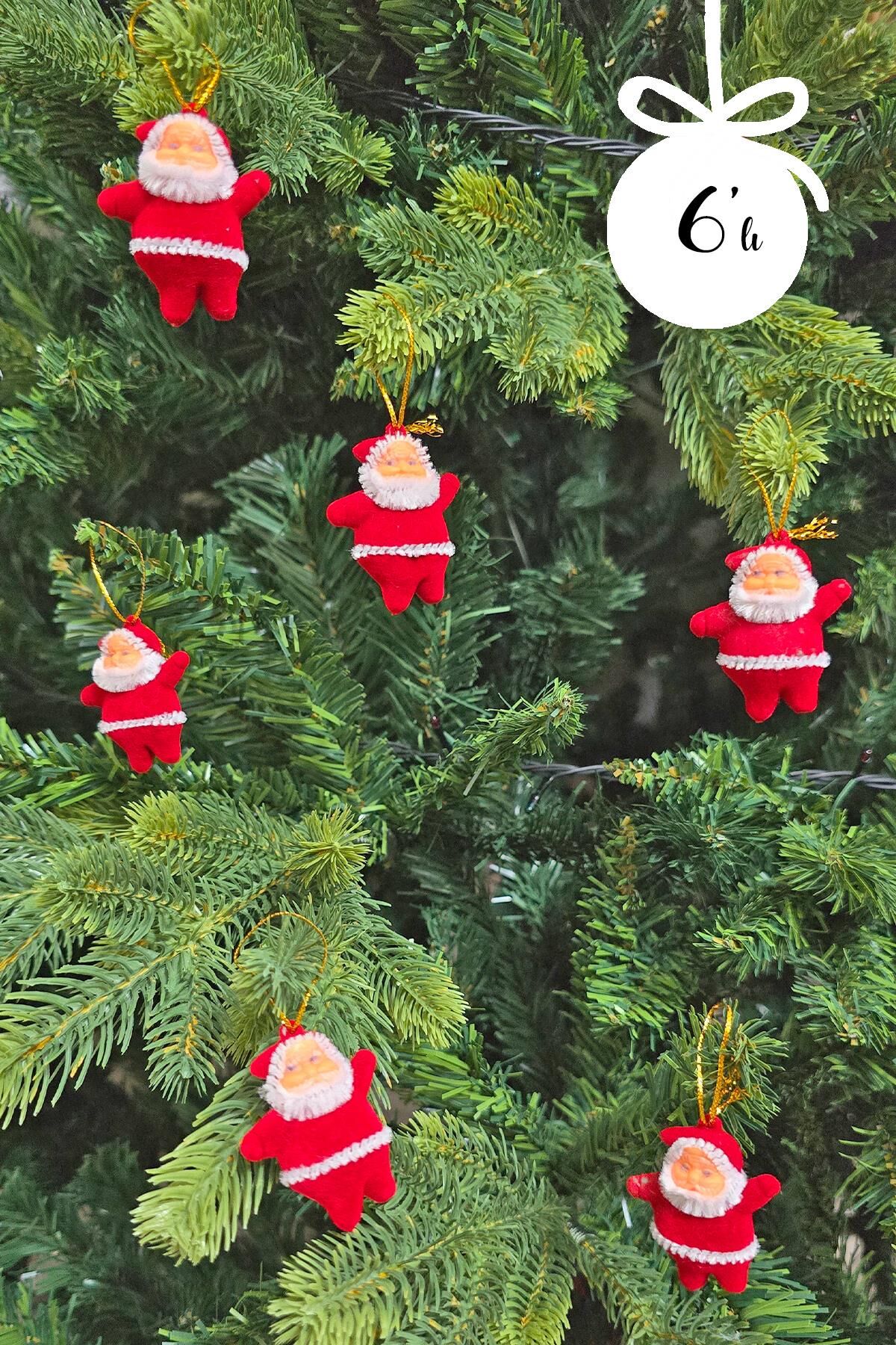 Neol Baba Yılbaşı Ağacı Süsleri 6lı 5 cm Noel Baba Çam Ağacı Süsü Kırmızı 6lı Paket