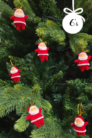Neol Baba Yılbaşı Ağacı Süsleri 6lı 5 cm Noel Baba Çam Ağacı Süsü Kırmızı 6lı Paket