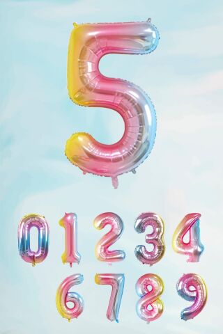 Gökkuşağı Rakam Folyo Balon Deniz Kızı Tema Rakam Balon 75cm