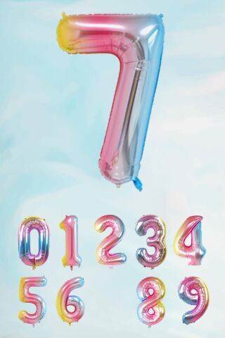 Gökkuşağı Rakam Folyo Balon Deniz Kızı Tema Rakam Balon 75cm
