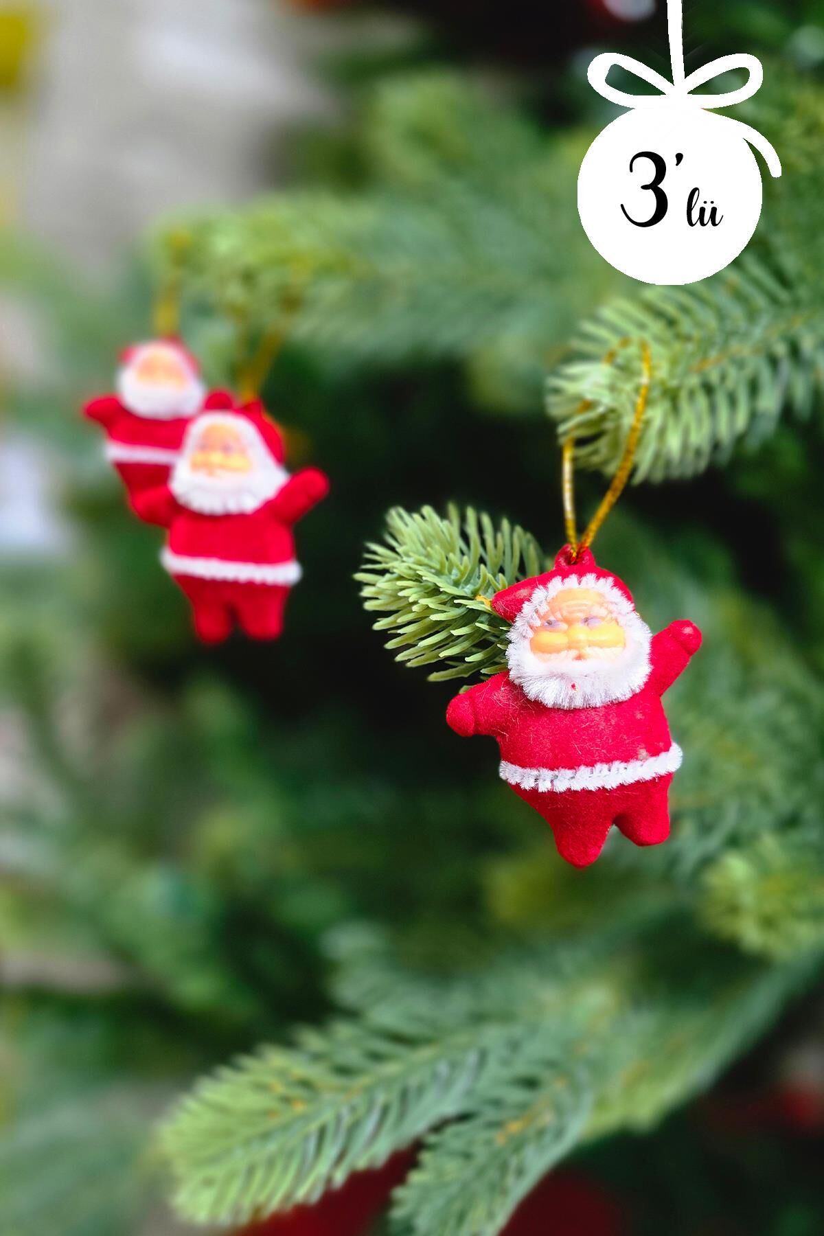 Neol Baba Yılbaşı Ağacı Süsleri 3lü 5 cm Noel Baba Çam Ağacı Süsü Kırmızı 3lü Paket