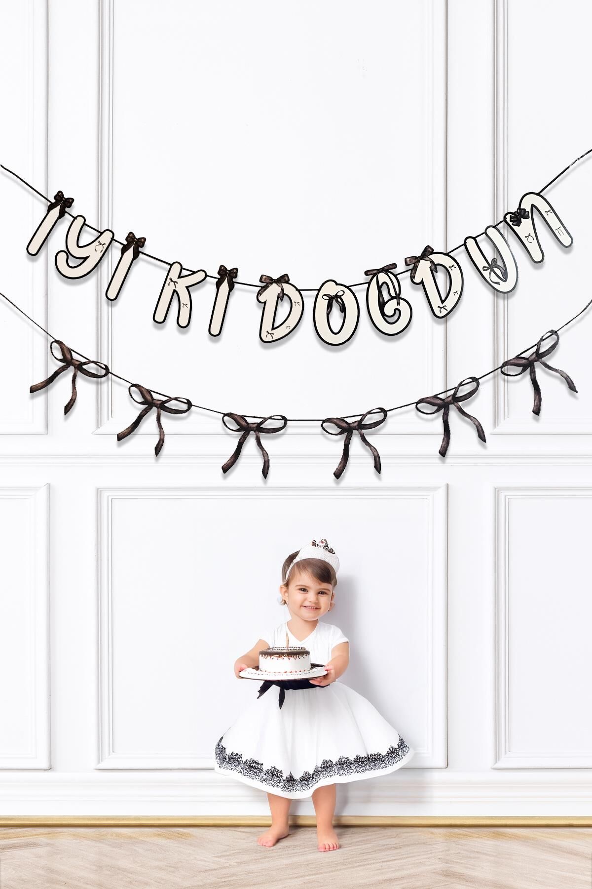 Siyah Fiyonk İyi Ki Doğdun ve Fiyonklar Banner Seti Fiyonklar Doğum Günü Süsü 2li Paket