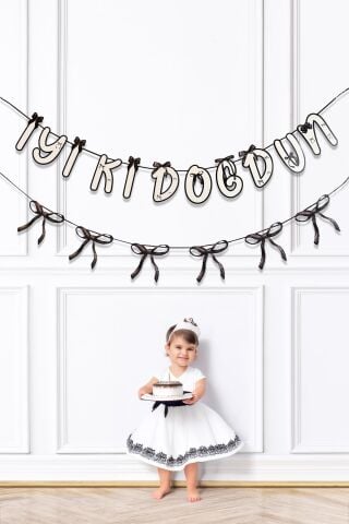 Siyah Fiyonk İyi Ki Doğdun ve Fiyonklar Banner Seti Fiyonklar Doğum Günü Süsü 2li Paket