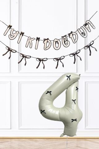 Siyah Fiyonk Konsept Banner ve Yaş Balonlu Doğum Günü Balon Seti