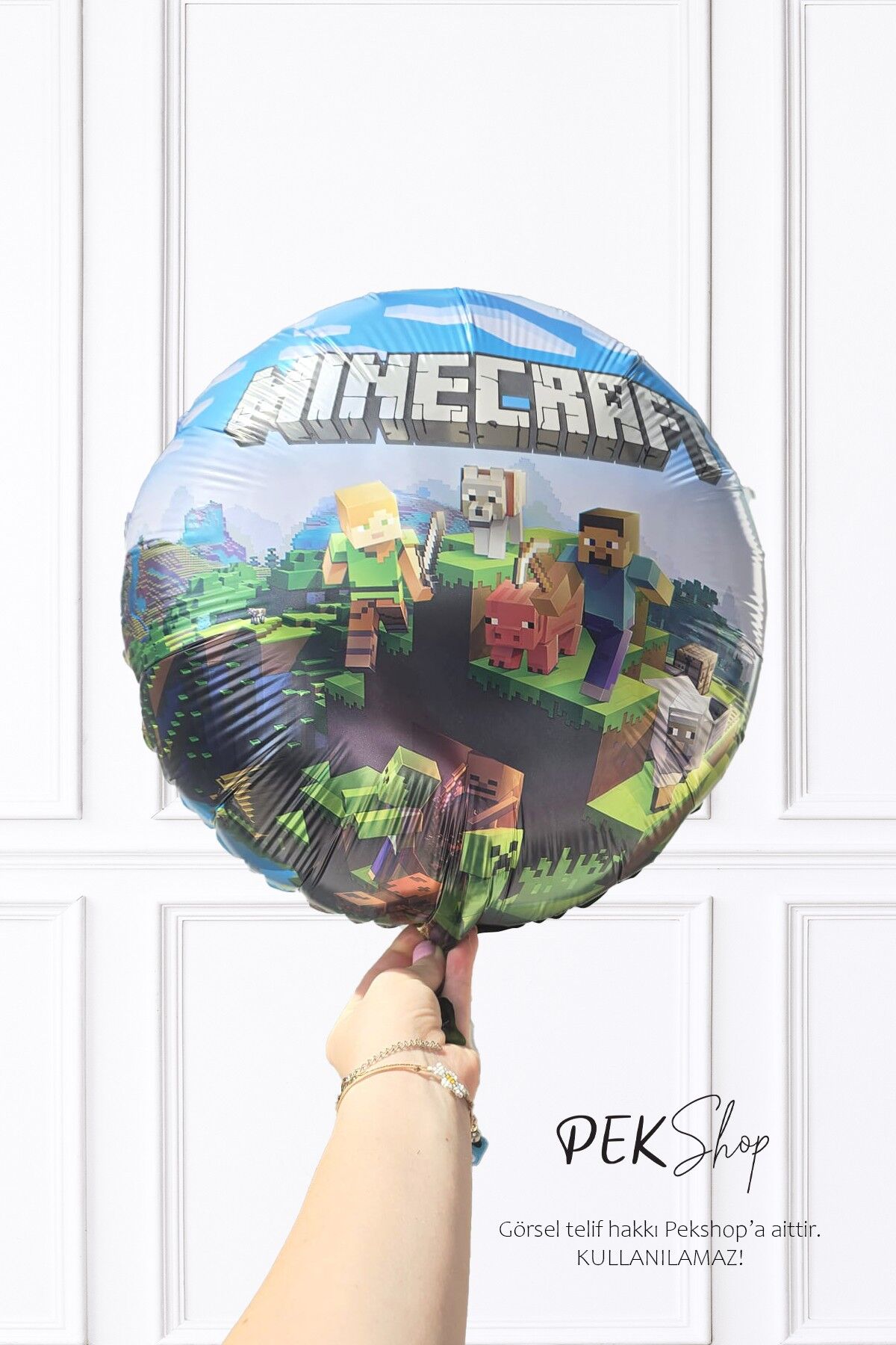 Minecraft Konsept Yuvarlak Folyo Balon 18inç Minecraft Tema Baskılı Yuvarlak Folyo Balon