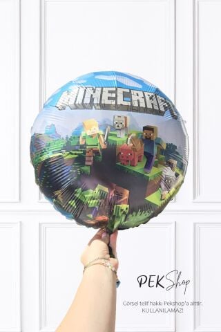 Minecraft Konsept Yuvarlak Folyo Balon 18inç Minecraft Tema Baskılı Yuvarlak Folyo Balon