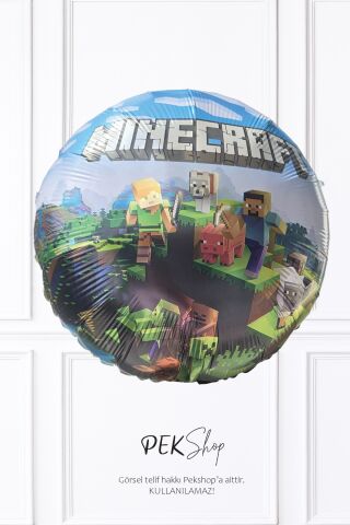 Minecraft Konsept Yuvarlak Folyo Balon 18inç Minecraft Tema Baskılı Yuvarlak Folyo Balon